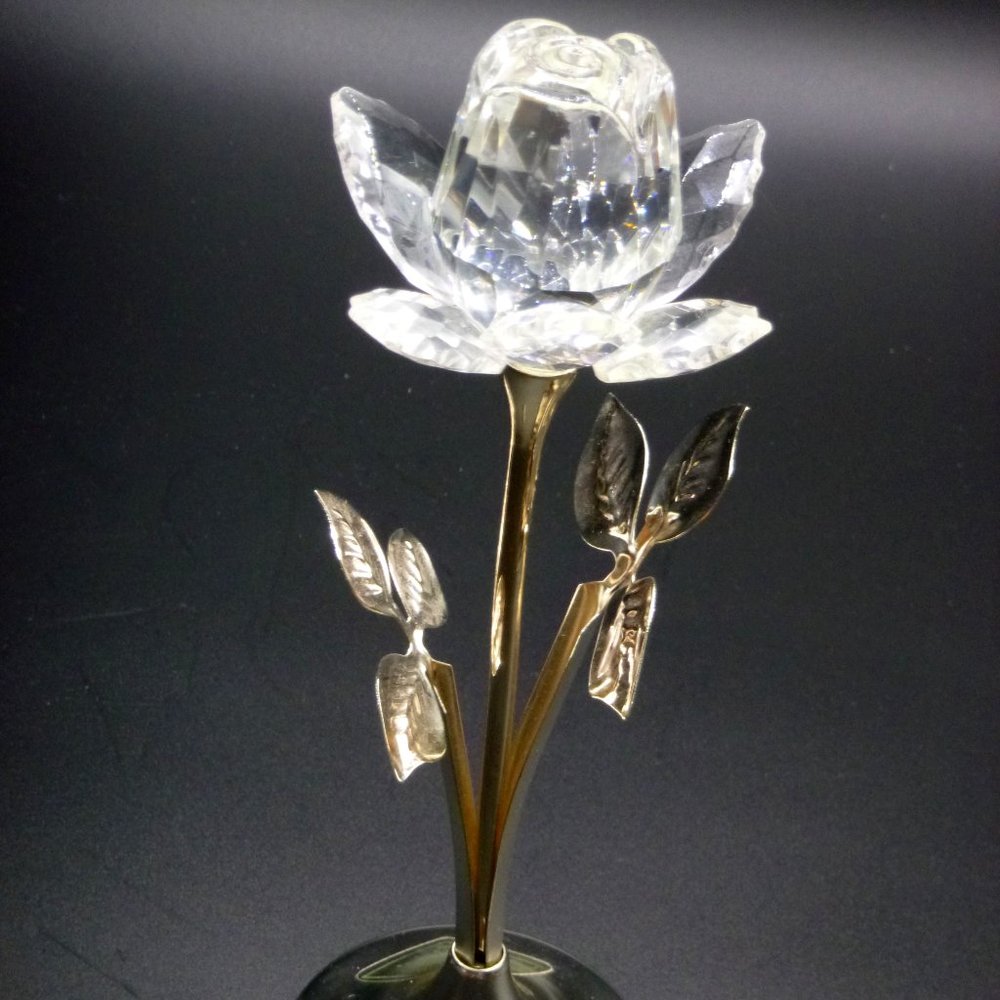 Cut crystal rose on silver stem